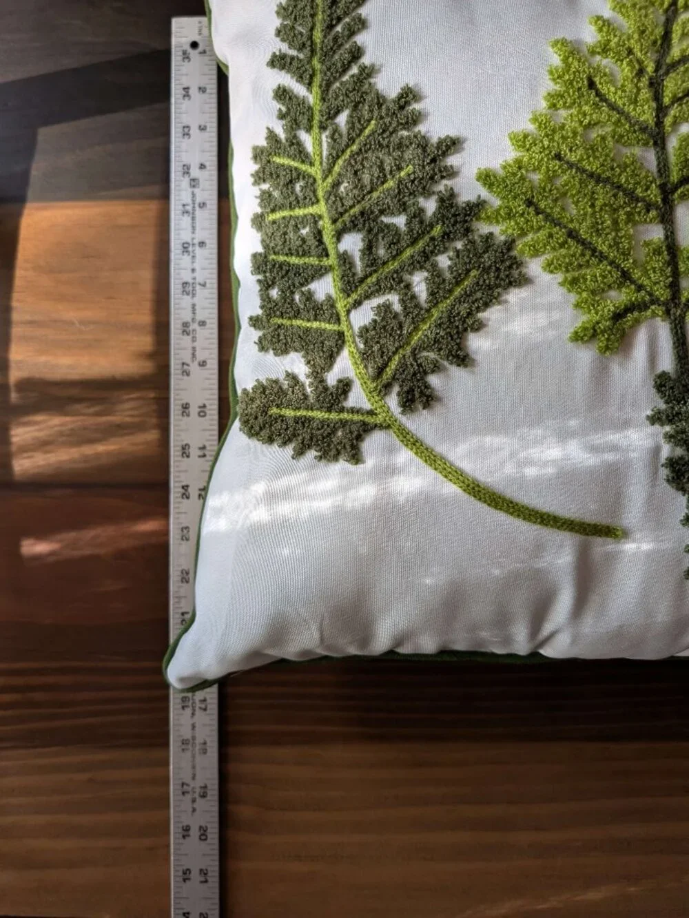 Decorative Embroidered Fern Accent Pillow 16x16